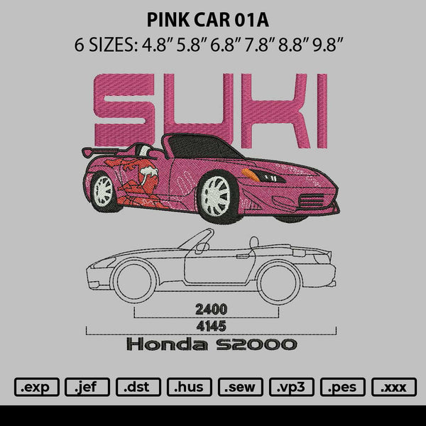 Pink Car 01a Embroidery File 6 sizes