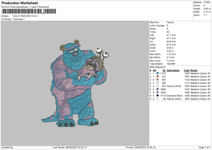 Sully N Boo Embroidery File 5 sizes