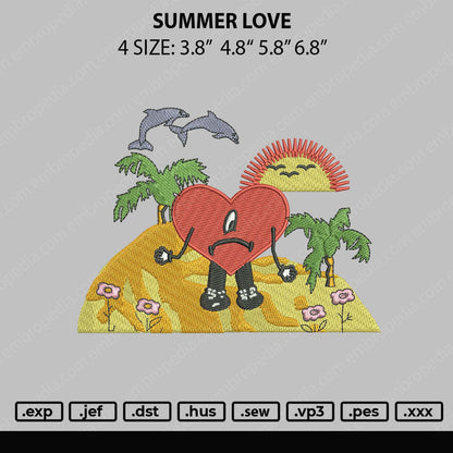 Summer Love Embroidery File 4 size