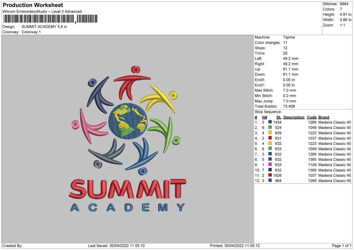 Summit Academy Embroidery File 4 size