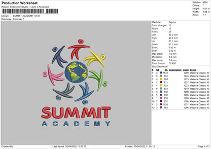 Summit Academy Embroidery File 4 size