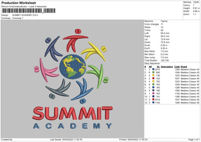 Summit Academy Embroidery File 4 size