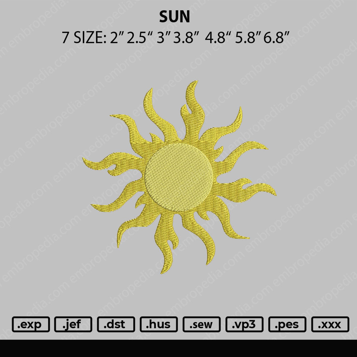 Sun Embroidery File 7 Sizes