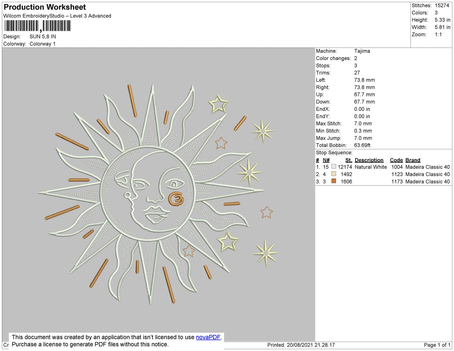 Sun Embroidery File 4 size