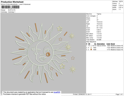 Sun Embroidery File 4 size