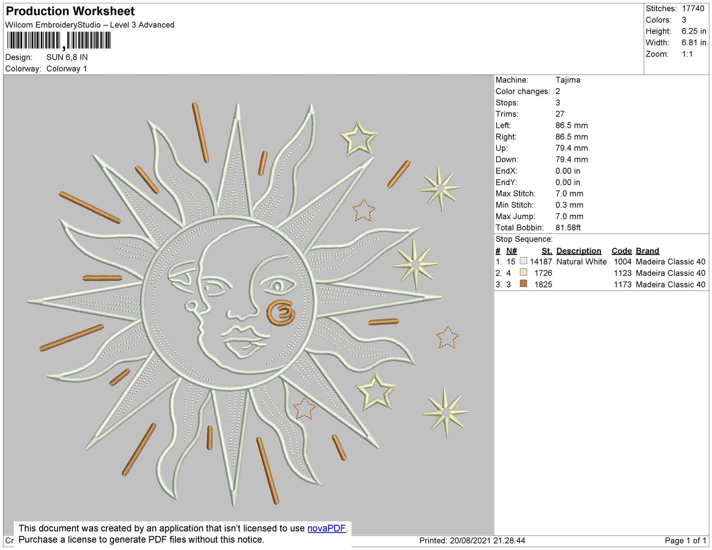 Sun Embroidery File 4 size