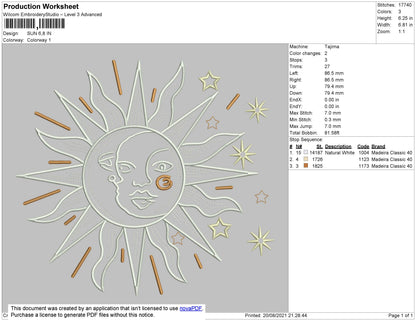 Sun Embroidery File 4 size