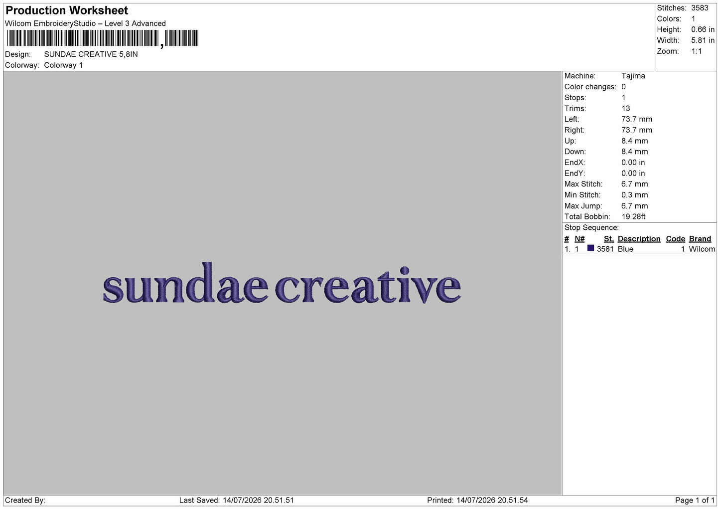 Sundae Text Embroidery Machine Design File 6 sizes