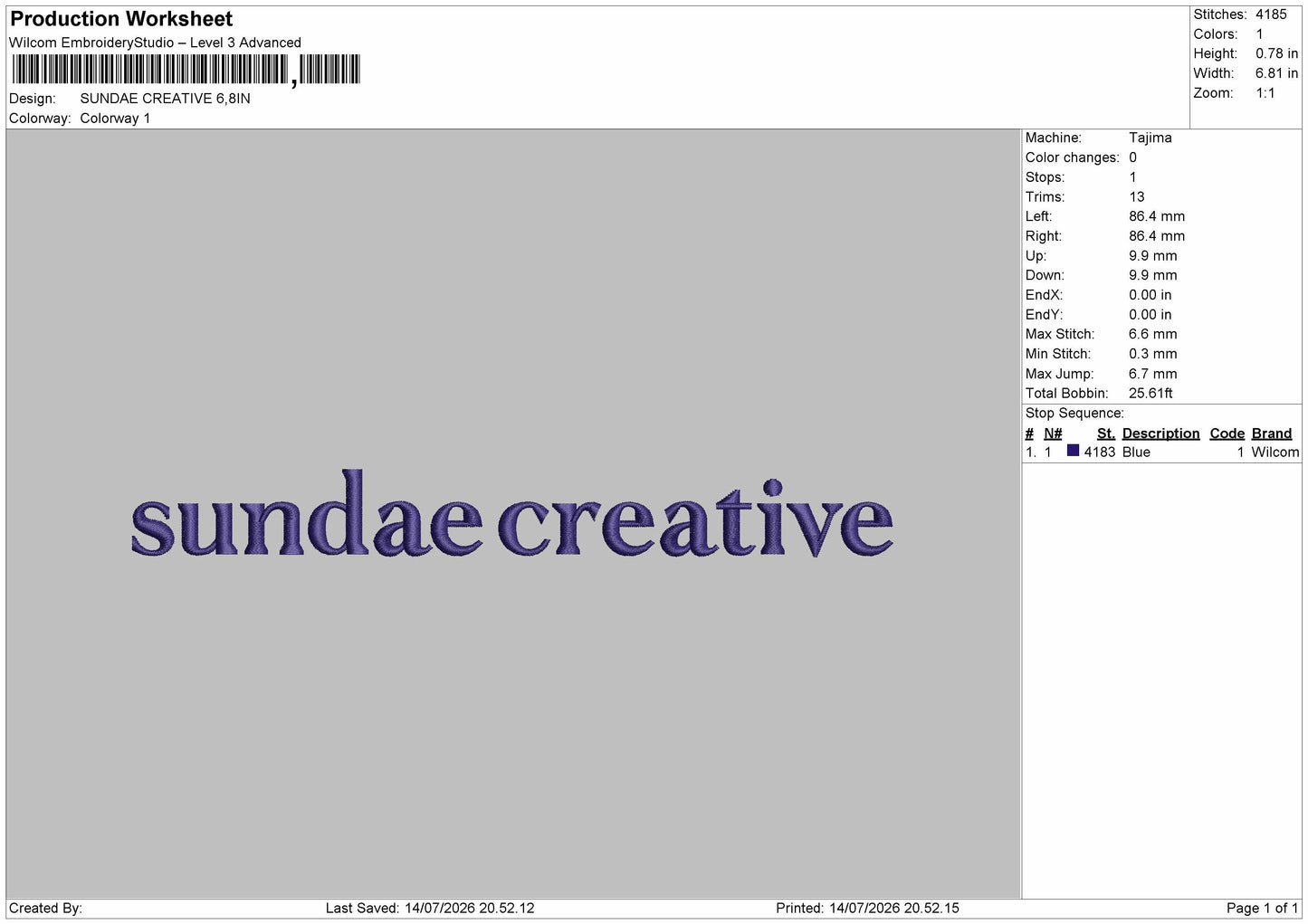 Sundae Text Embroidery Machine Design File 6 sizes