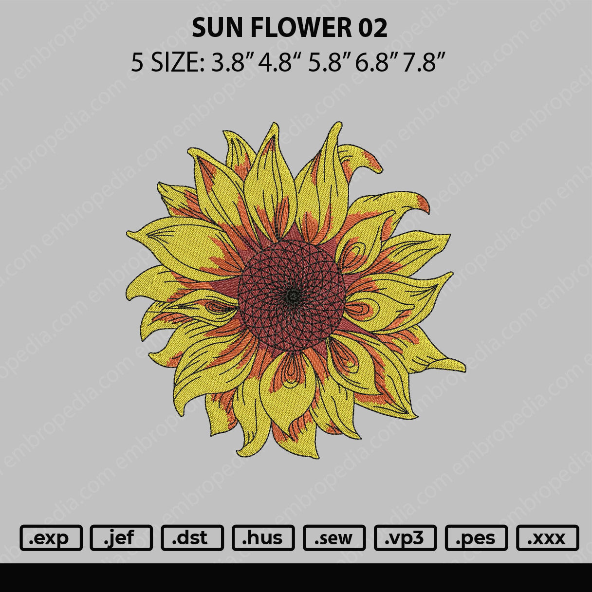 Sun Flower 02 Embroidery File 5 sizes