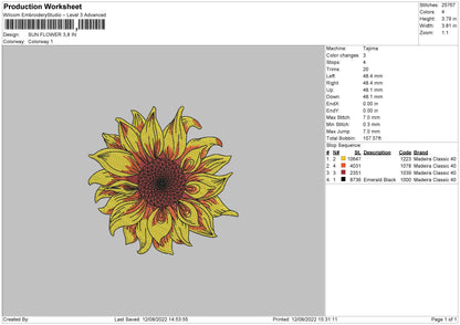 Sun Flower 02 Embroidery File 5 sizes