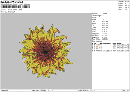 Sun Flower 02 Embroidery File 5 sizes
