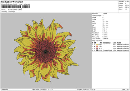 Sun Flower 02 Embroidery File 5 sizes