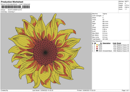 Sun Flower 02 Embroidery File 5 sizes