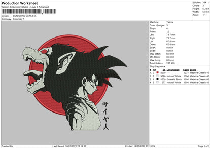 Sun Goku Wolf Embroidery File 4 Sizes