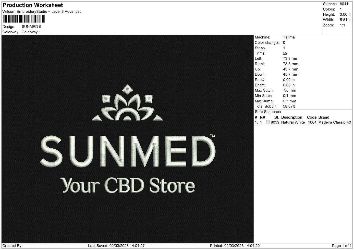 Sunmed Embroidery File 6 sizes