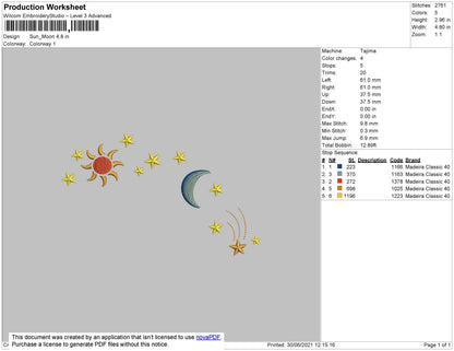 Sun Moon Embroidery File 4 size