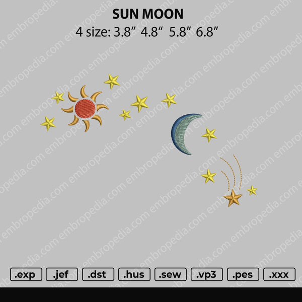 Sun Moon Embroidery File 4 size