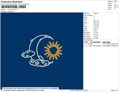 Sun Moon Embroidery File 4 size