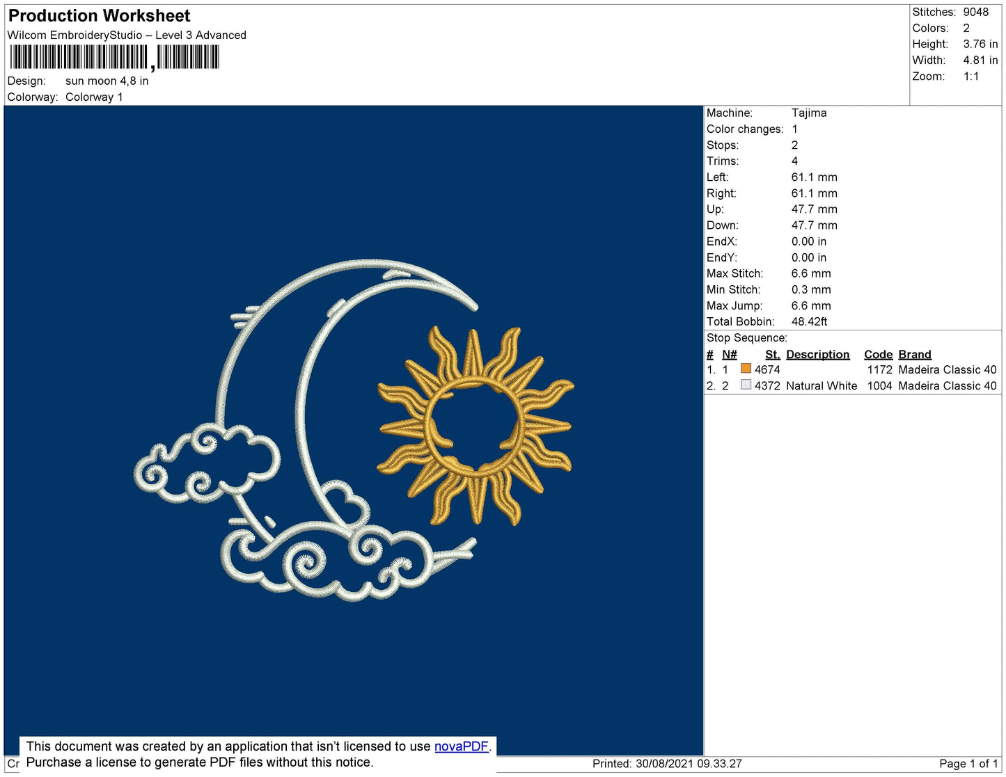 Sun Moon Embroidery File 4 size