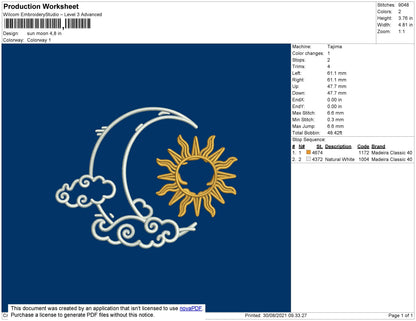 Sun Moon Embroidery File 4 size