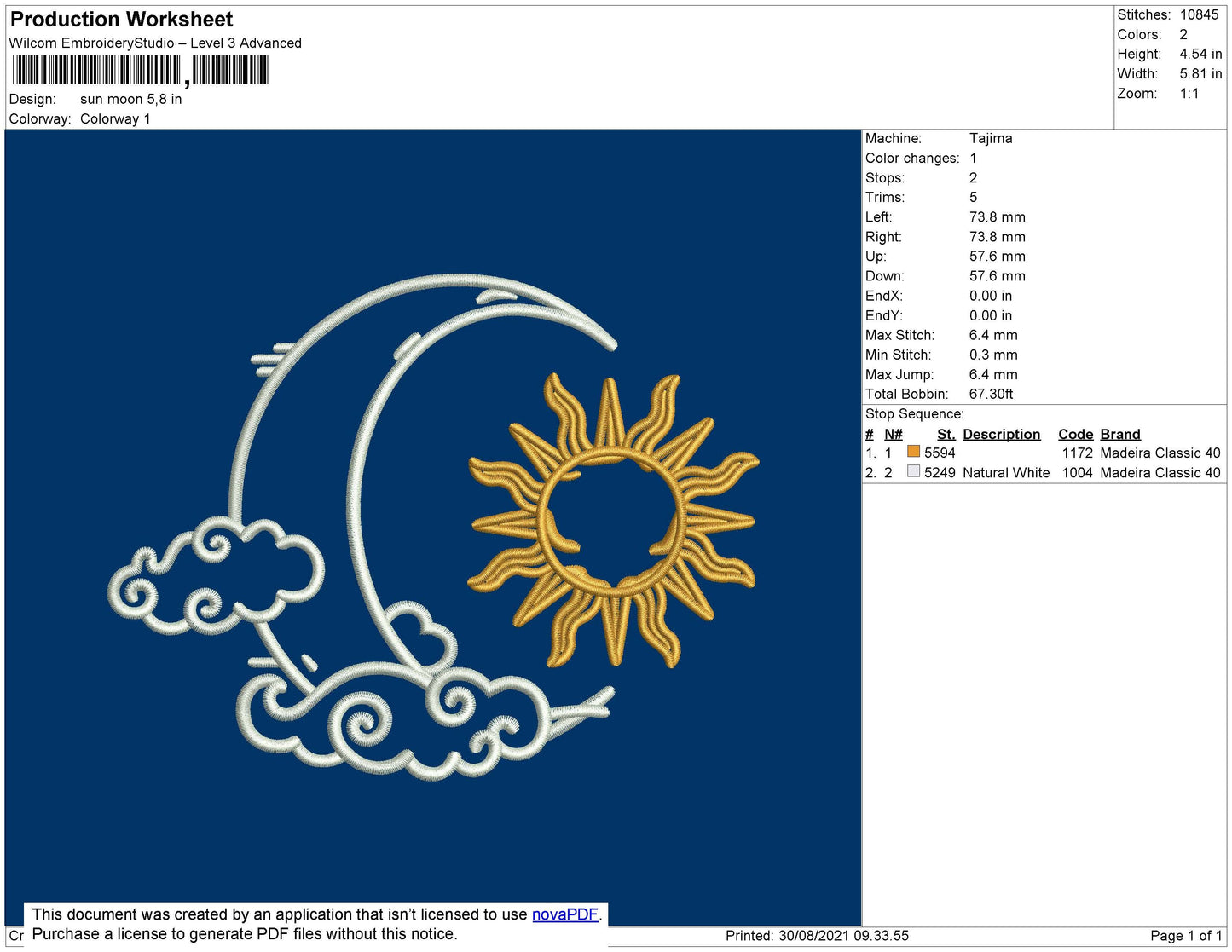 Sun Moon Embroidery File 4 size