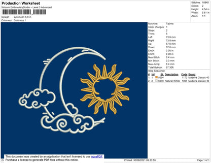Sun Moon Embroidery File 4 size