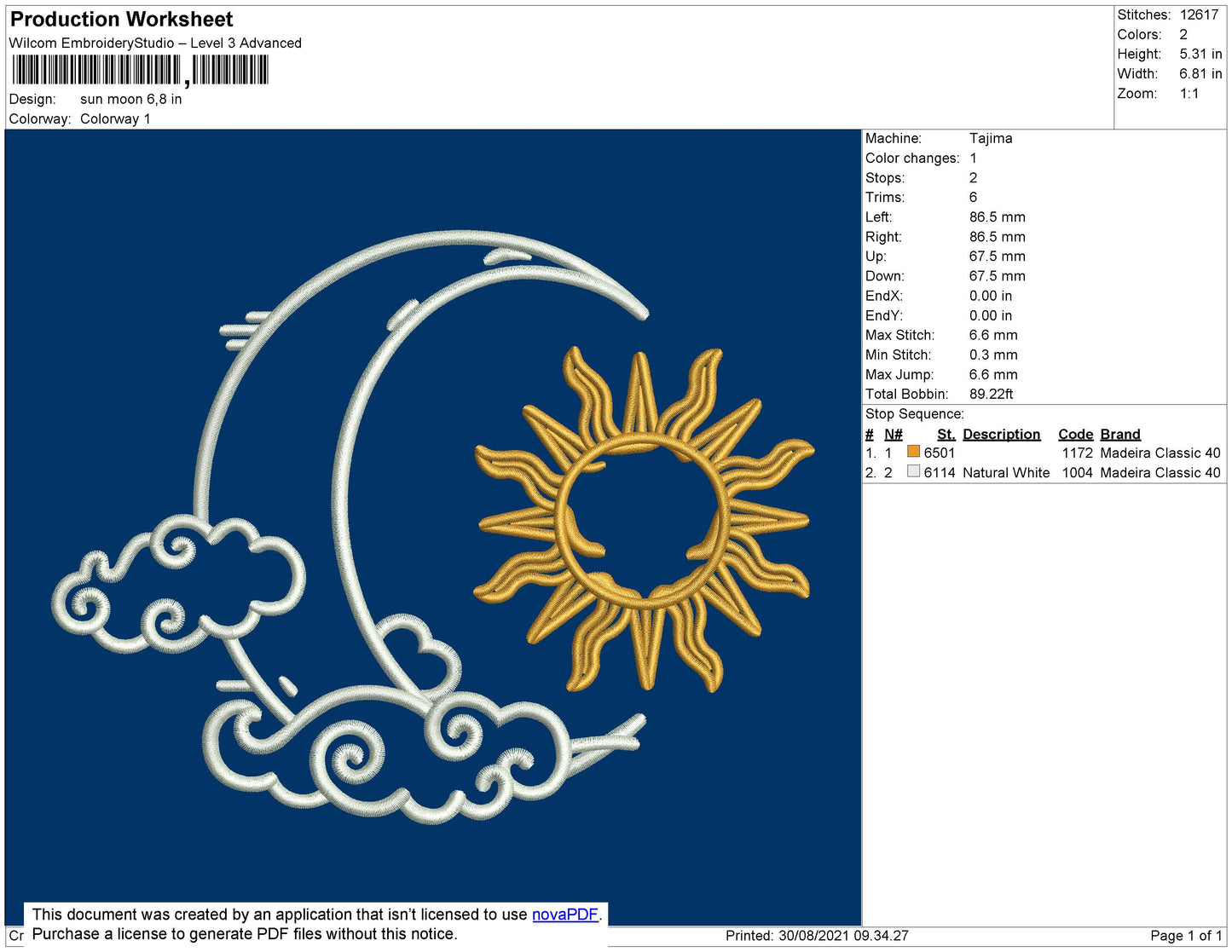 Sun Moon Embroidery File 4 size