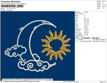 Sun Moon Embroidery File 4 size