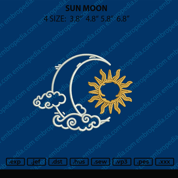 Sun Moon Embroidery File 4 size