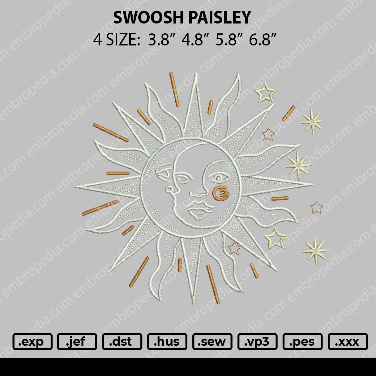 Sun Embroidery File 4 size