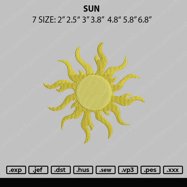 Sun Embroidery File 7 Sizes