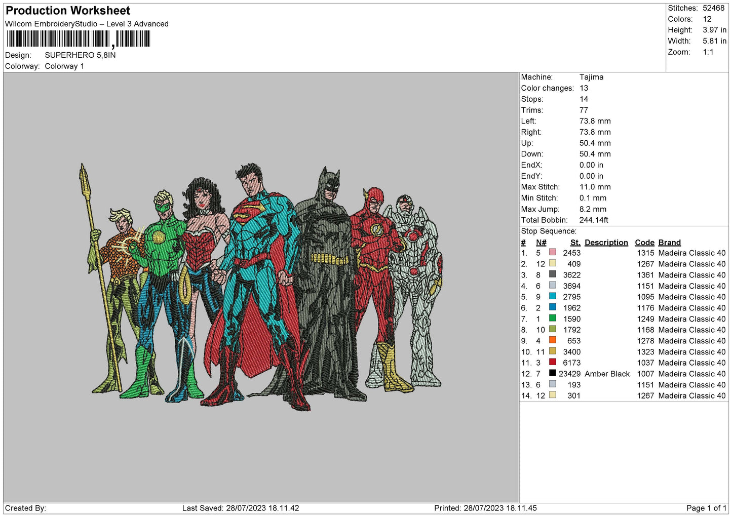 Superhero 23 Embroidery File 6 sizes