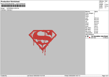 Superman Melt Embroidery File 6 sizes