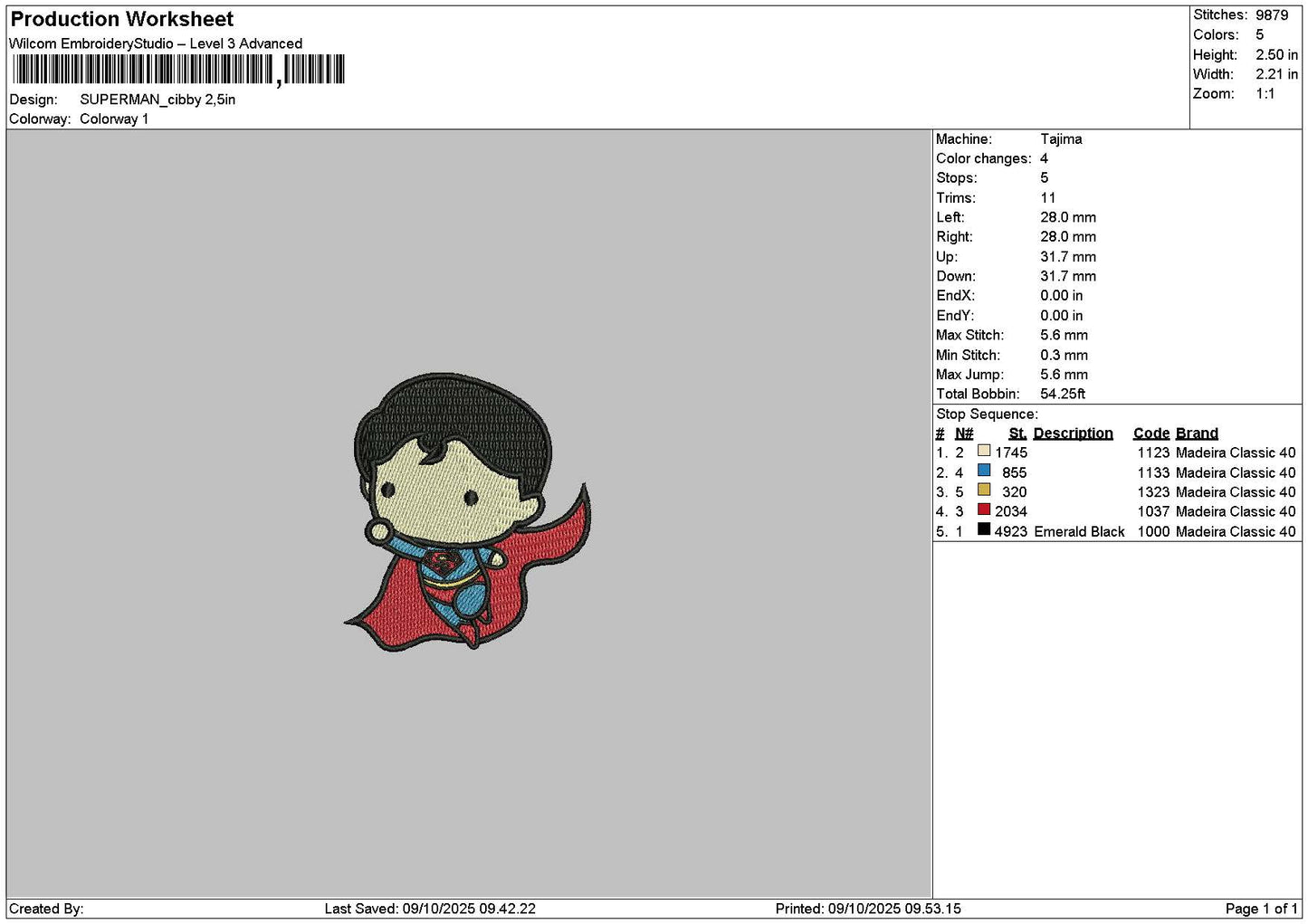 Chibi Hero 0910 Embroidery File 6 sizes