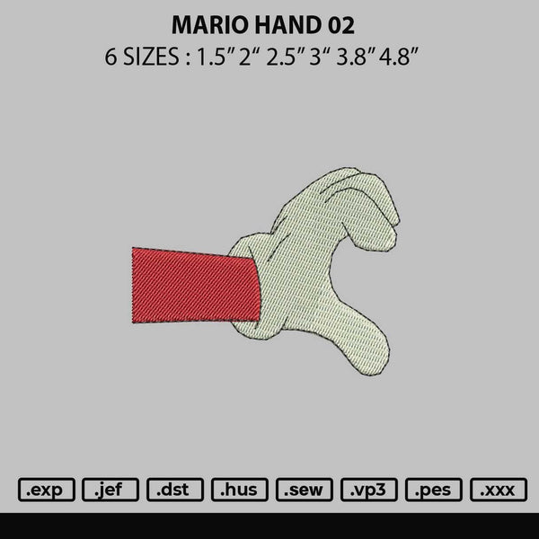 Mario Hand 02 Embroidery File 6 sizes