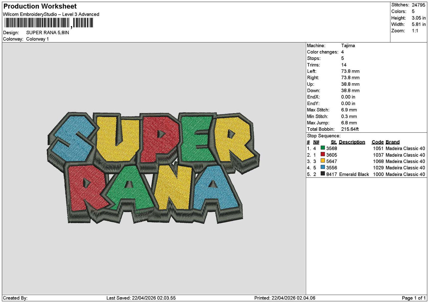 Super Text V1 Embroidery File 6 sizes