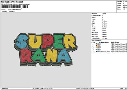 Super Text V1 Embroidery File 6 sizes