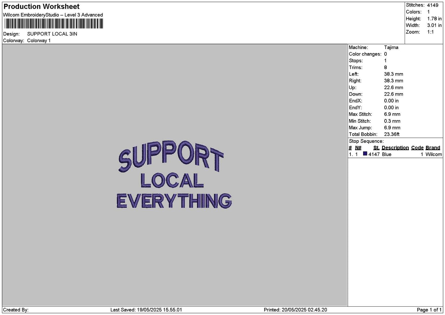 Localtext 01 Embroidery File 6 sizes