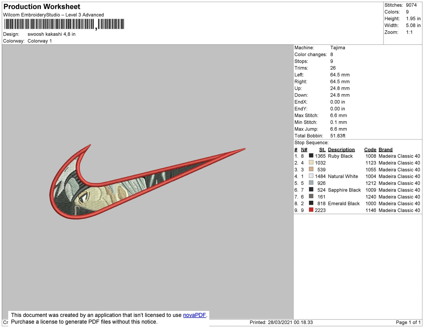 Swoosh Kakashi 04 Embroidery File 4 size