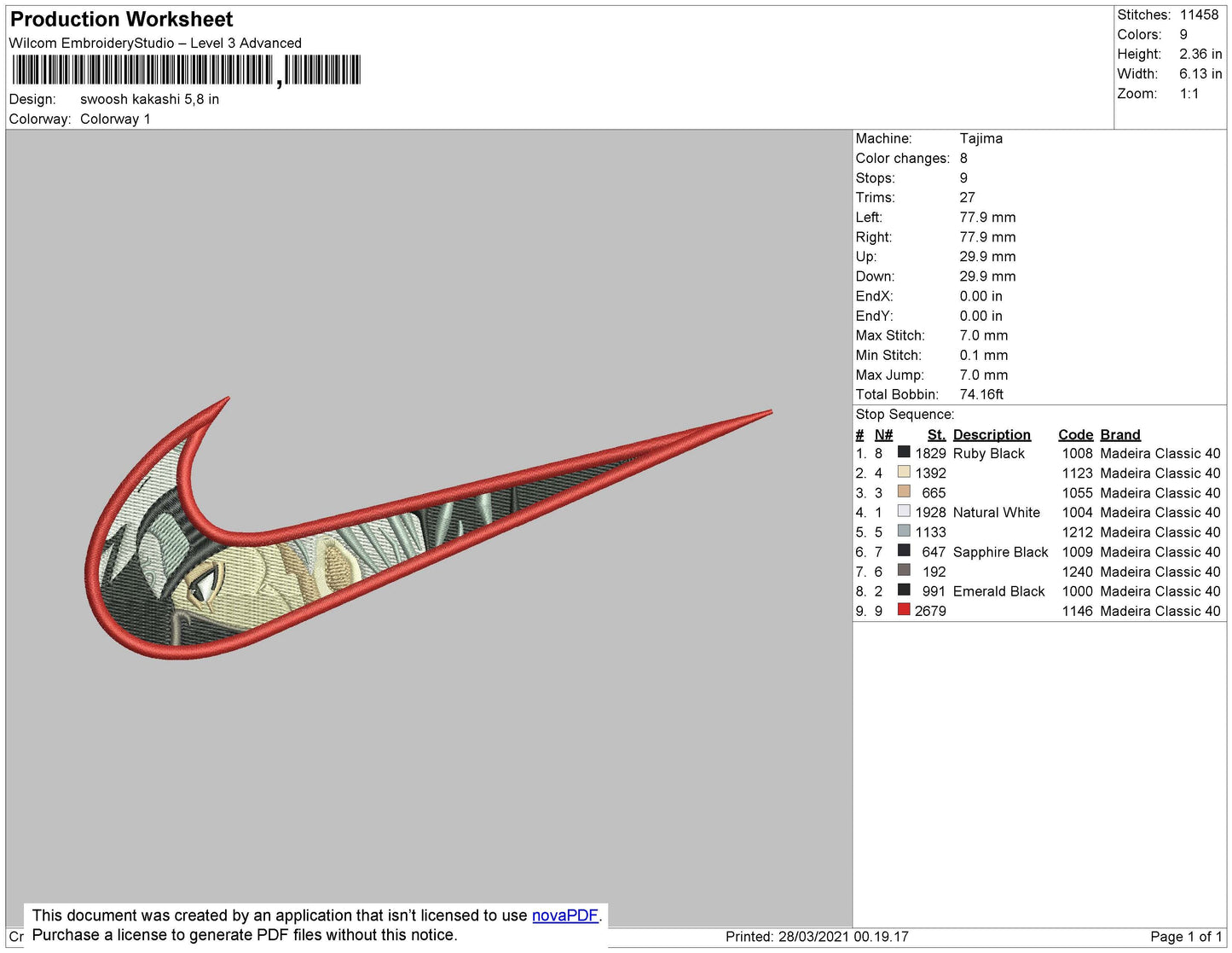 Swoosh Kakashi 04 Embroidery File 4 size