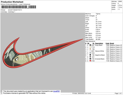 Swoosh Kakashi 04 Embroidery File 4 size