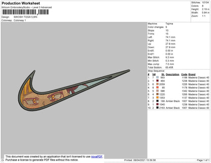 Swoosh Toga Embroidery File 4 size
