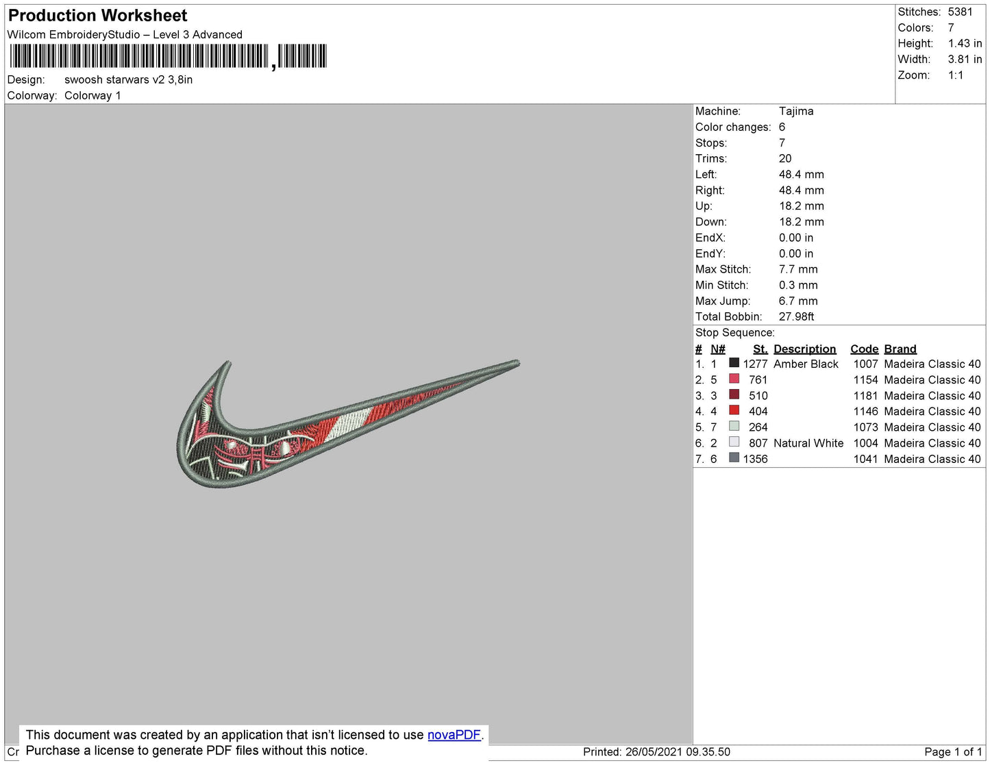 Swoosh Starwars Embroidery File 4 size