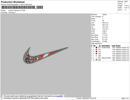 Swoosh Starwars Embroidery File 4 size