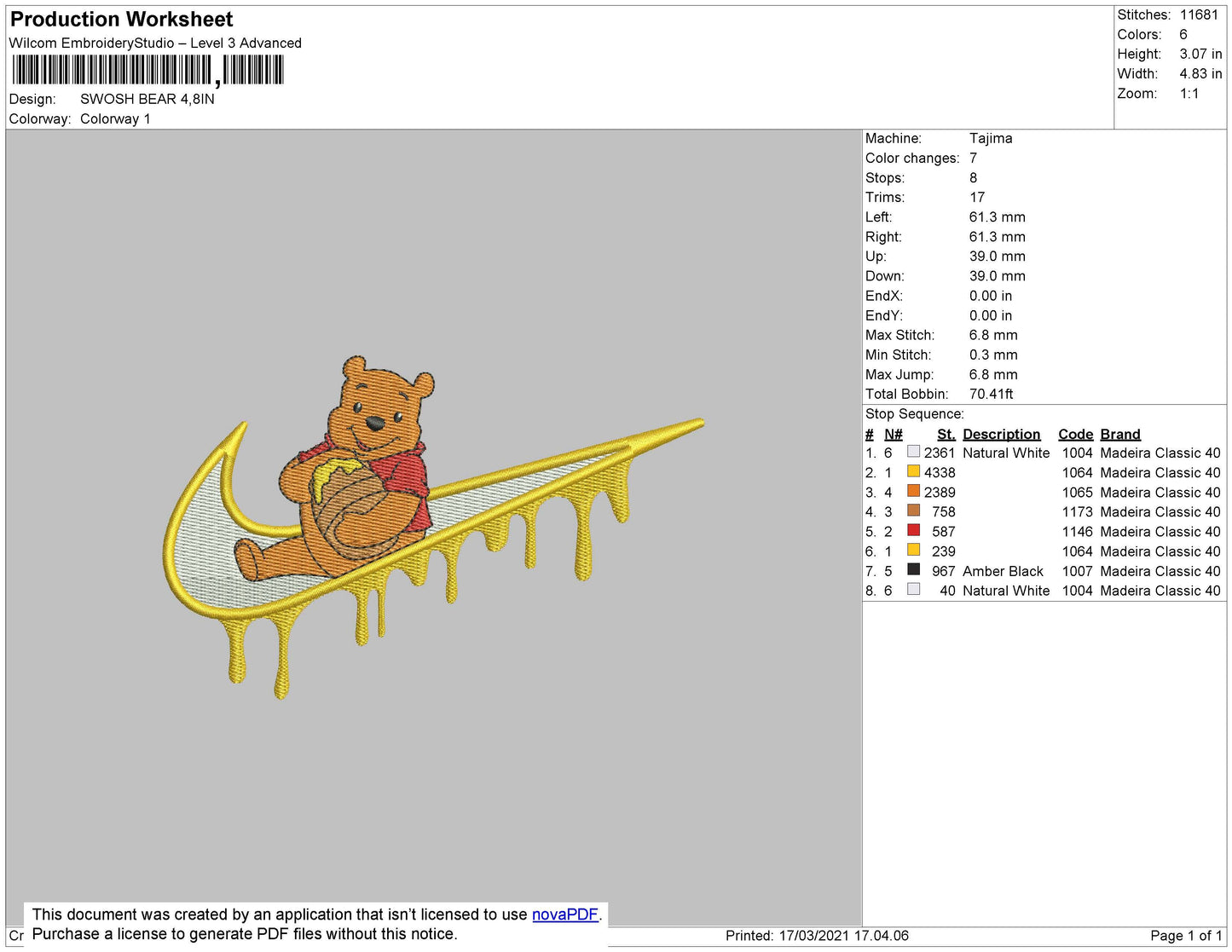Swoosh Winnie Melt  Embroidery File 4 size
