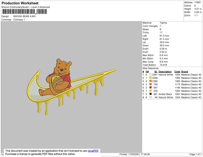 Swoosh Winnie Melt  Embroidery File 4 size
