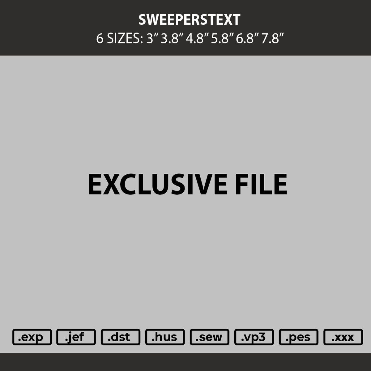 Sweeperstext Embroidery Machine Design File 6 sizes