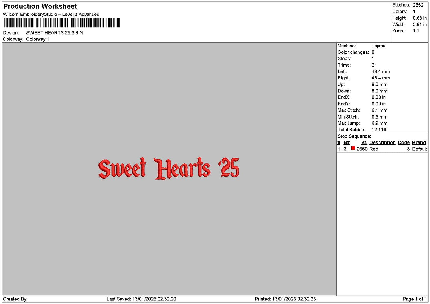 Sweet Text 1301 Embroidery File 6 sizes