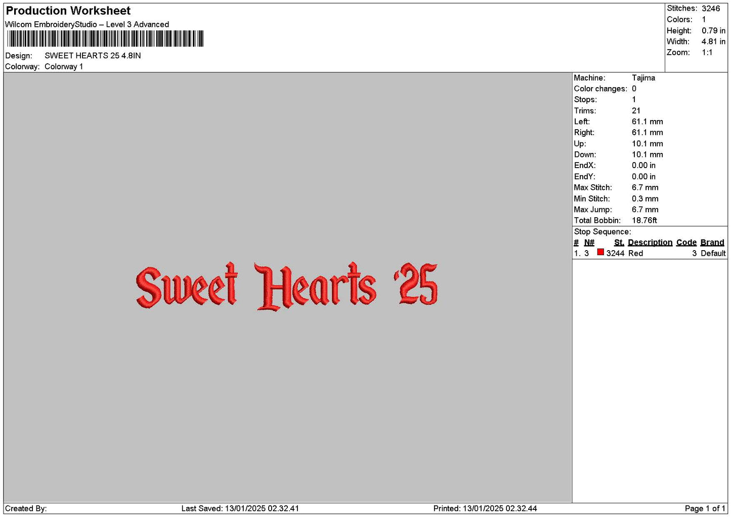 Sweet Text 1301 Embroidery File 6 sizes